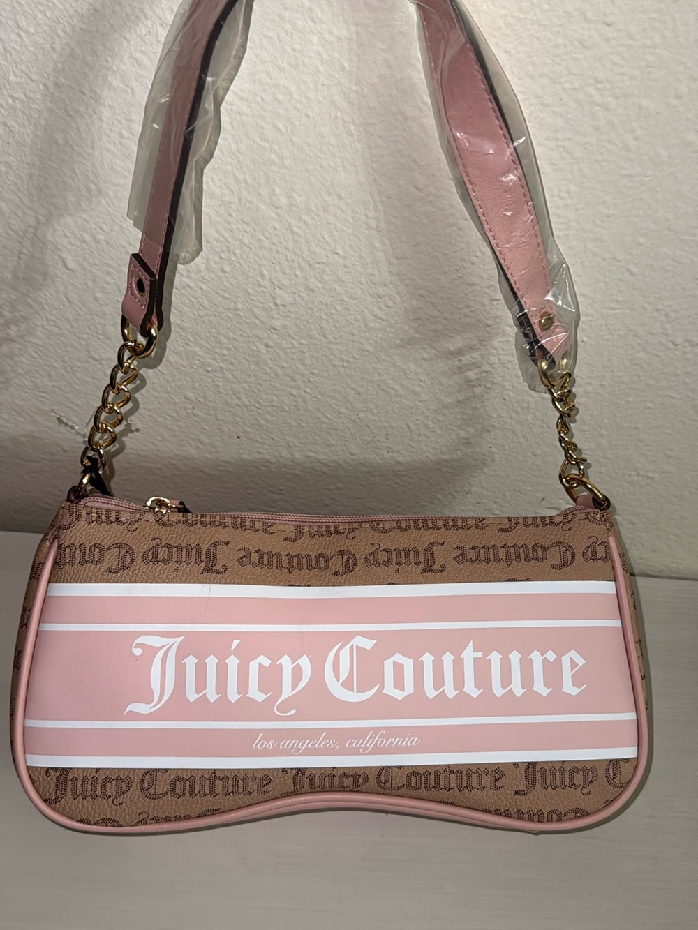 Juicy Couture Pink and Brown Logo Shoulder Bag
